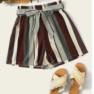 SHEIN Plus Striped Belted Wide Leg Shorts 3XL